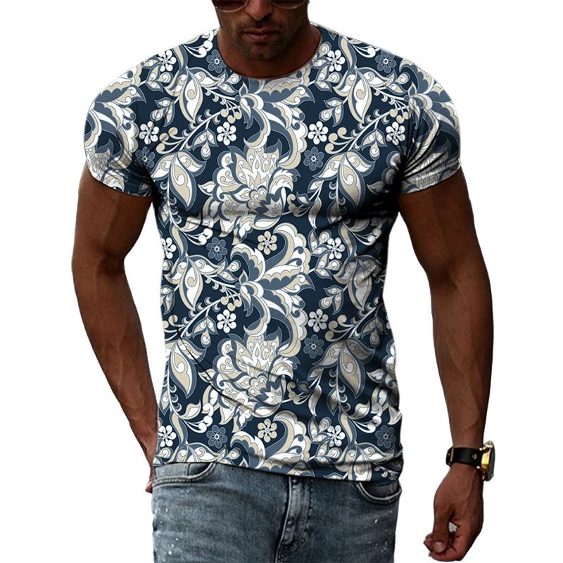 Y2K Ethnic Fashion - ファッションエスニックスタイル花柄パテ 3D プリントスポーツクイックドライブリーザメラージサイズメンズ Tシャツアウトドアストリート原宿 Y2K サマートップ