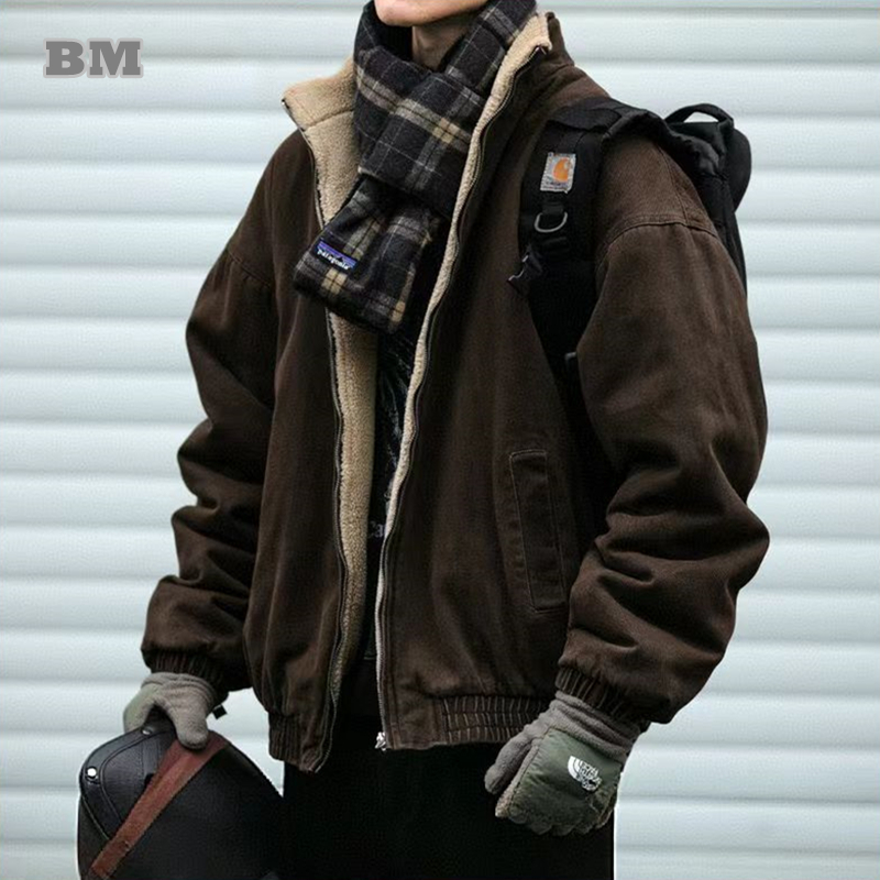 Haori Japanese Jacket - 日本のヴィンテージポーラーフリースジャケット男性冬の高品質厚いジャケット韓国ストリートルーズカップルトレンディな暖かいコート男性
