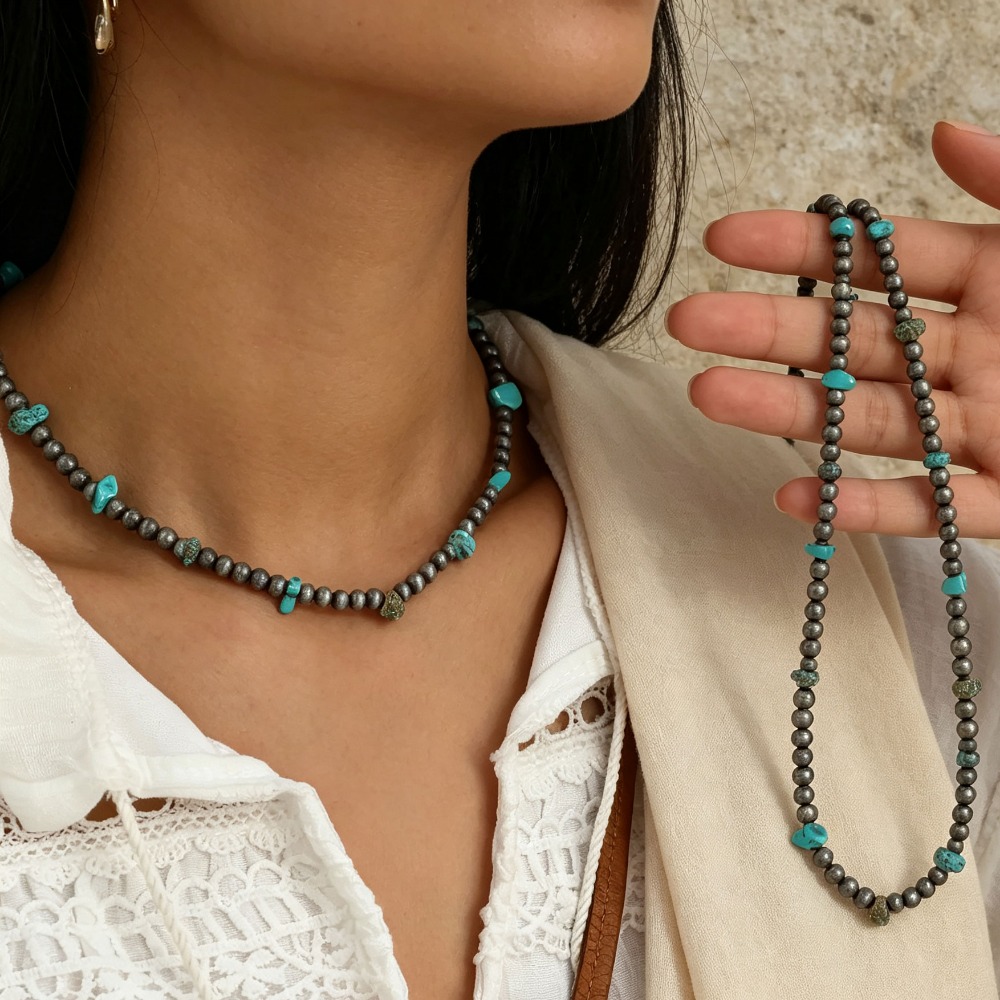 Fashion Ethnic Wear For Men - メンズ ボヘミアン エスニック ビーズネックレス 天然石ペンダント サマージュエリー