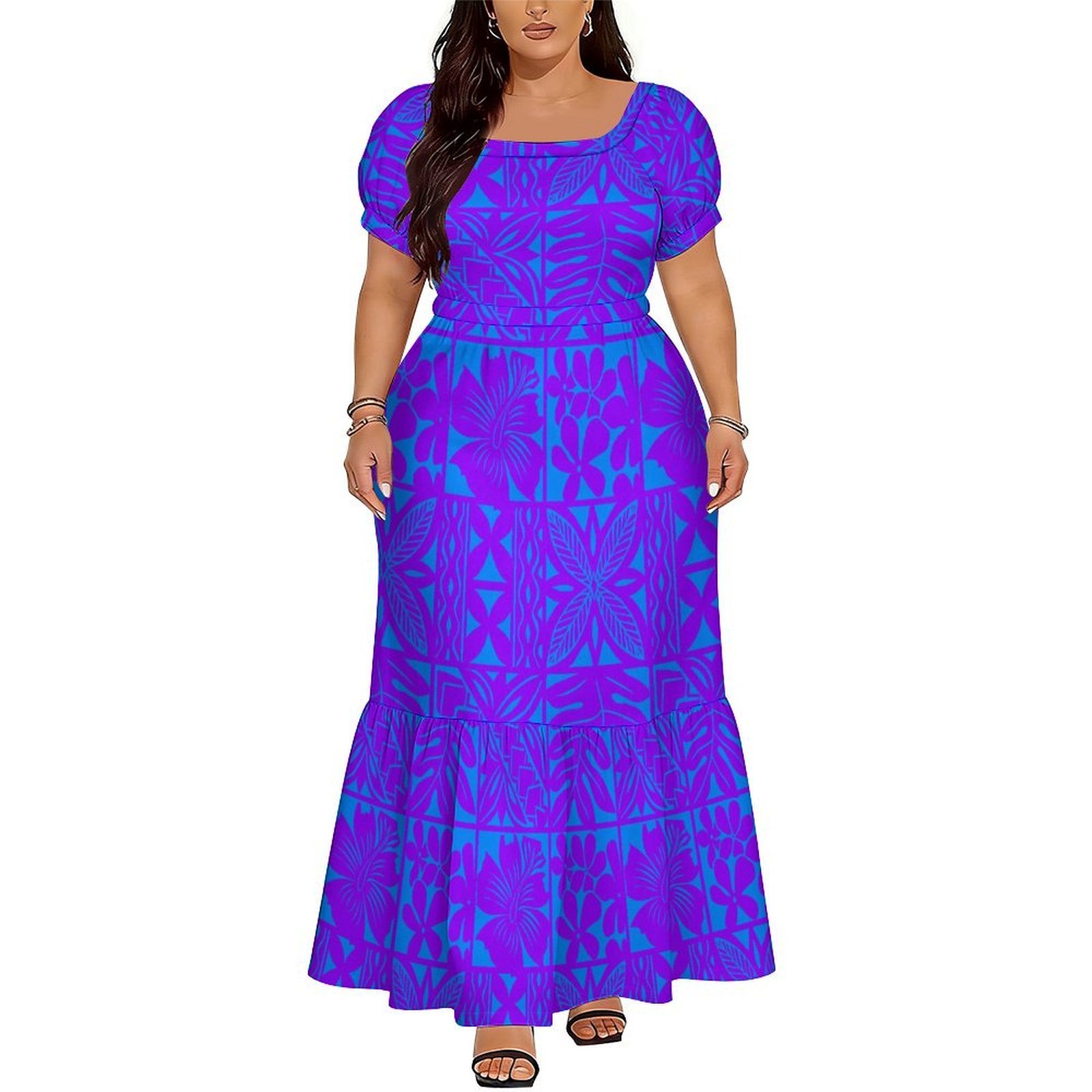 Ethnic Style Dresses - 売れ筋 エレガントなVネックロングドレス レディース ポリネシア サモア風 花柄プリント