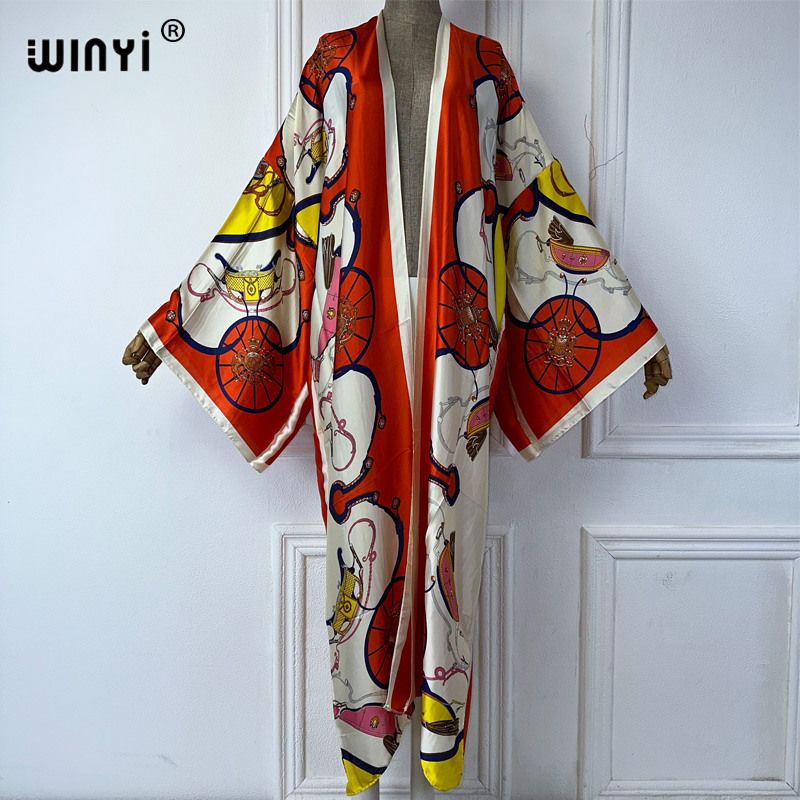 Kaftan Women Boho - WINYI 自由奔放に生きるプリント着物サマーカーディガン女性ブラウスアバヤドバイ高級ビーチカバーアップアフリカドレス女性のためのパーティーカフタン