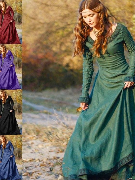 Ethnic Dress Fashion Show - レトロな長袖レディースドレス パフォーマンスコスチューム 輸入品 中世風 インディペンデントステーション ウィッシュ