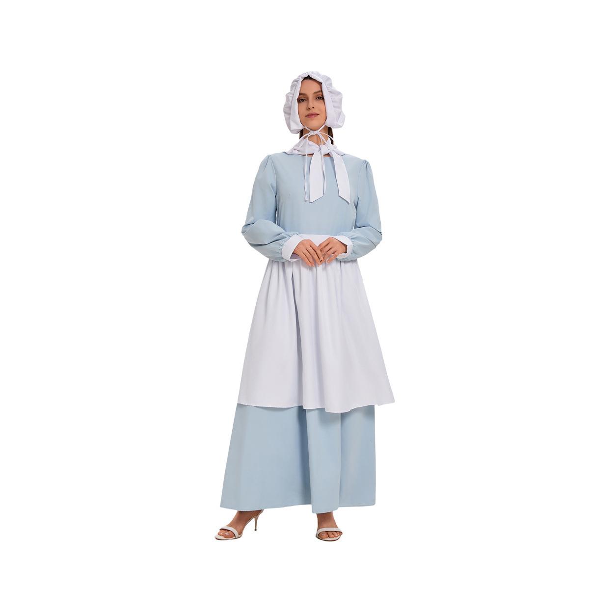 Ethnic Style Dresses - ブルーハロウィン COS ドレス エプロン付き フレッシュカントリーファームスタイル 新着女性用エスニックコスチューム
