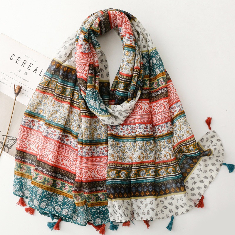 Ethnic Fashion For Ladies - ファッションボヘミナエスニック花ビスコースショールラップ女性薄いスカーフファッションタッセルパシュミナ高品質スカーフヒジャーブ Sjaal 2025