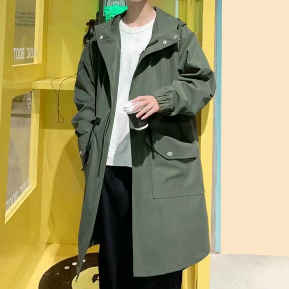 Haori Japanese Jacket - メンズロングフード付きトレンチコート,日本のヒップホップジャケット,カジュアルジャケット,グリーン,カーキ,ブラック,秋,春