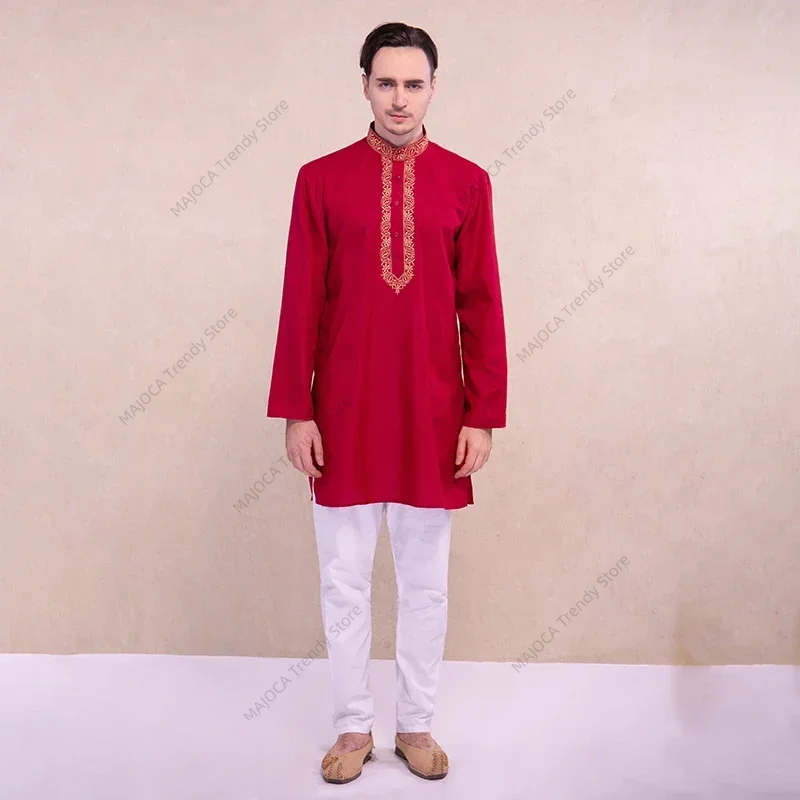 Kurta Men Cotton - インドの男性用民族衣装 クルタシャツ 伝統的なスタイル クルティ ヒンドゥー教の服 コットン