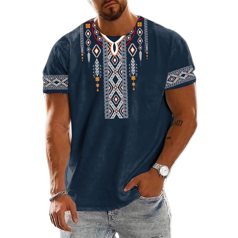 Ethnic Fashion Clothing - 男性用のエスニックプリントTシャツ,ヴィンテージ,夏のファッション,半袖,3Dプリント,カジュアル,ストリートウェア,特大,通気性