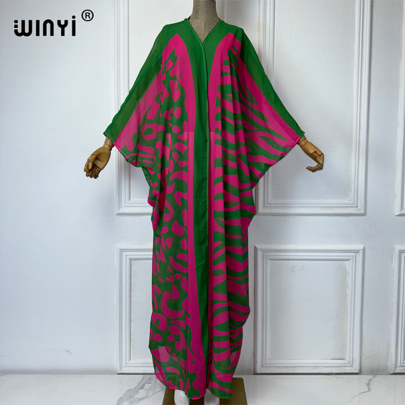 Kaftan Women Boho - WINYI アフリカボヘミアンプリント着物風ルーズドレス 女性用カーディガン ビーチウェア カフタン ビーチカバーアップ