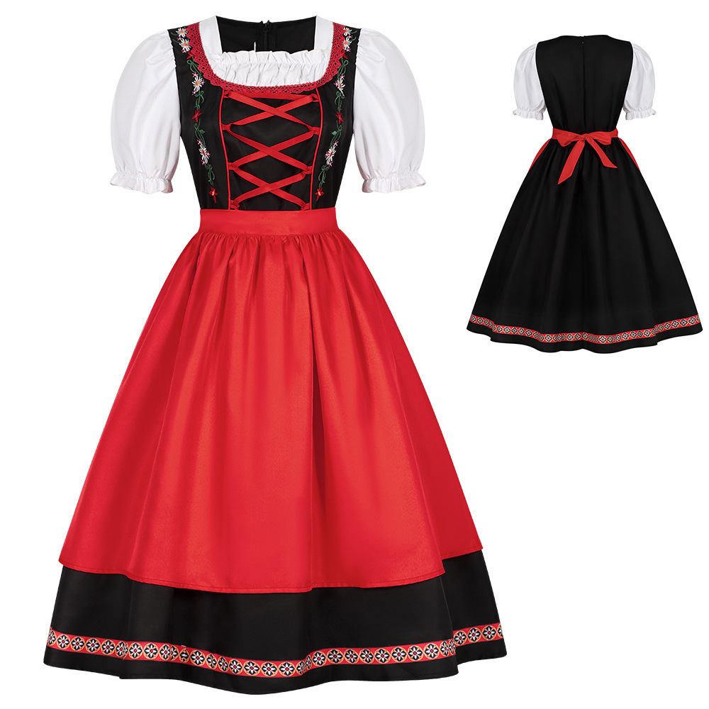 Ethnic Style Dresses - 新しいドイツのオクトーバーフェスト衣装エスニックスタイルドレスハロウィンビールメイド衣装作業服