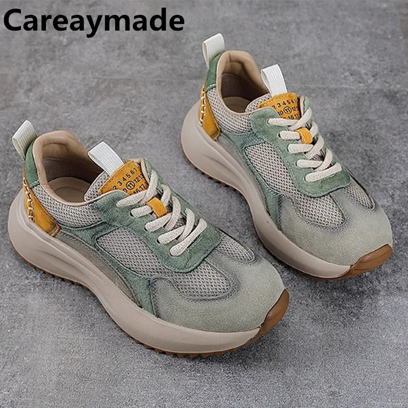 Ethnic Fabric - Careaymade-4cm エアメッシュスエード牛本革ラバーネイティブシューズ女性ソフトソールフラットローファーエスニックモカシン快適