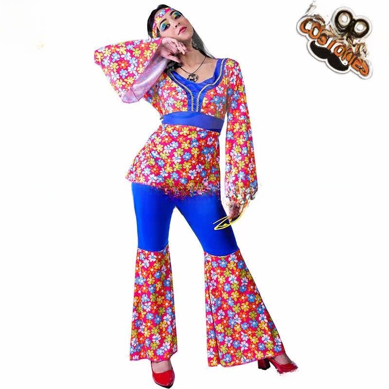 Ethnic Clothing & Online Fashion Store Khaadi Uk - 女性のビッグフラワーヒッピースーツディスココスチュームハロウィンカーニバルエスニックステージパフォーマンス服年春ファッショントレンド