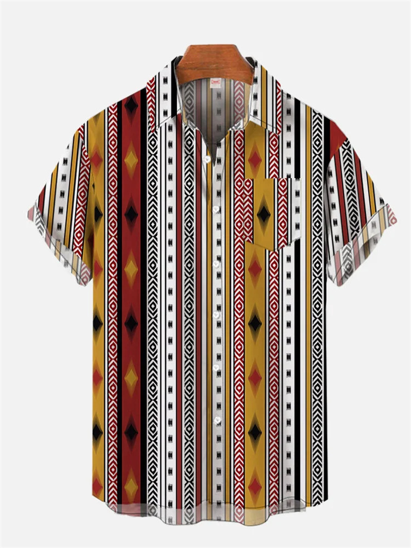 レトロメンズリネンシャツ、エスニック柄プリント半袖トップス、 - Fashion Ethnic Wear For Men のレビューと価格