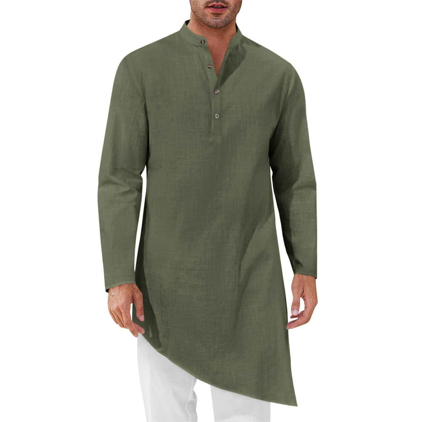 ミニマリストロングシャツ メンズシャツローブ ルーズ インド - Kurta Men Cotton のレビューと価格