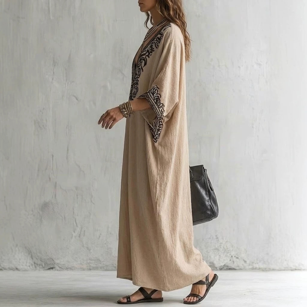 女性用ボヘミアン刺繍カフタンマキシドレス、深いVネック、バッ - Kaftan Women Boho のレビューと価格