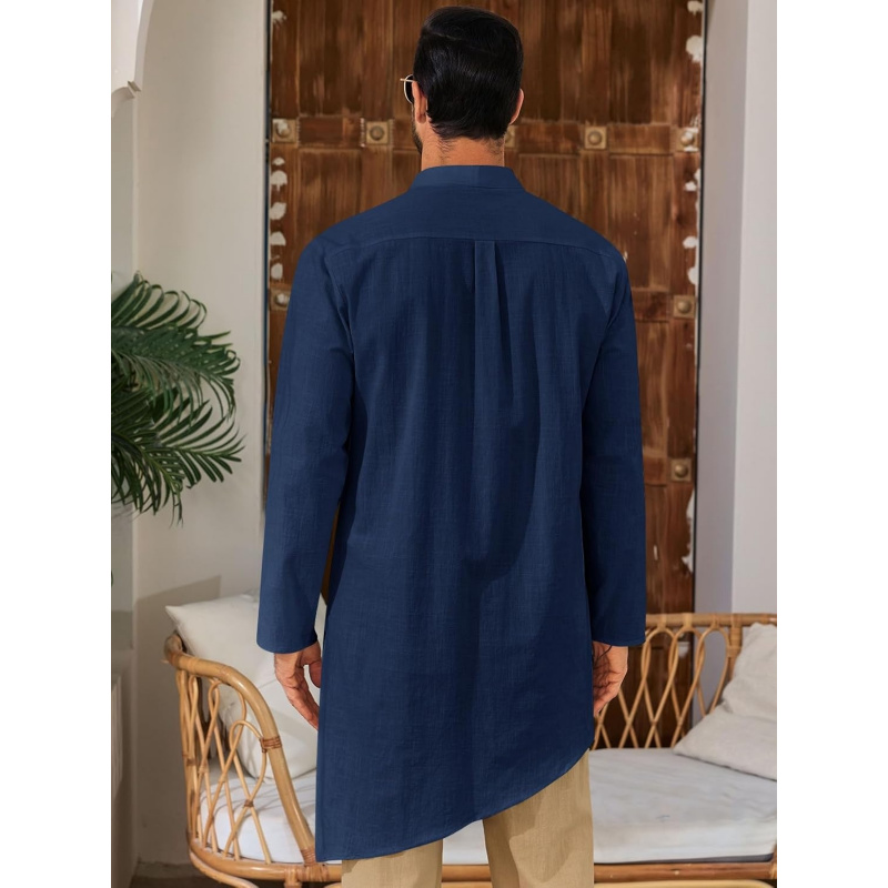 メンズカフタンローブ、トーブ、コットン長袖ヘンリーシャツ、カ - Kurta Men Cotton のレビューと価格