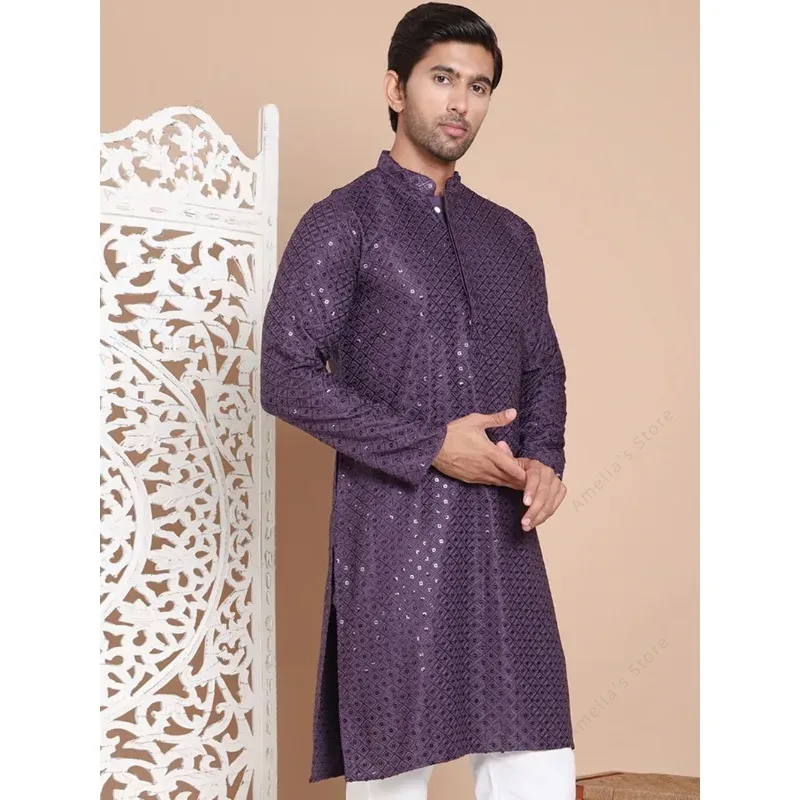 インドメンズクルタチュニックコットン軽量ロングシャツスパンコ - Kurta Men Cotton のレビューと価格