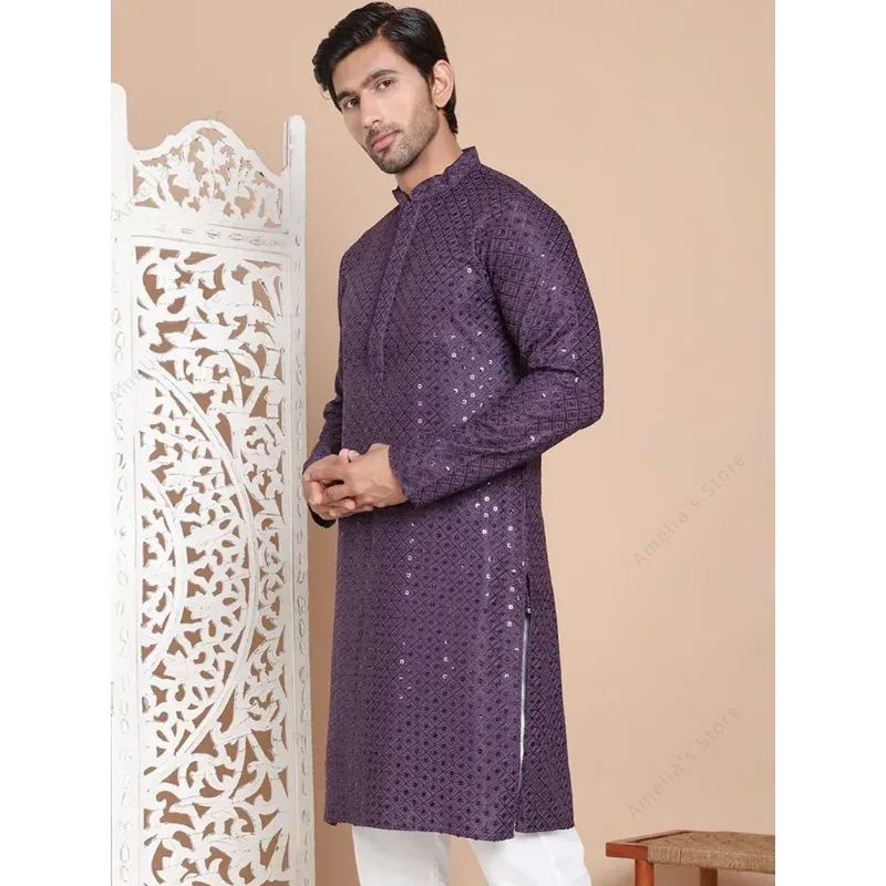 インドメンズクルタチュニックコットン軽量ロングシャツスパンコ - Kurta Men Cotton のレビューと価格