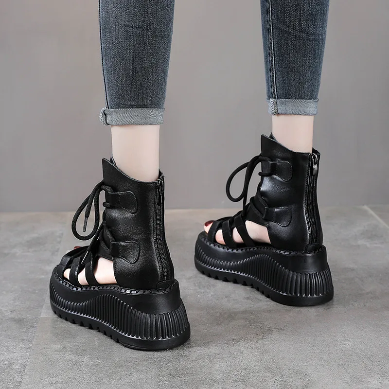8 センチメートルエスニック牛本革アンクルブーツ女性中空ピー - Ethnic And Fashion のレビューと価格