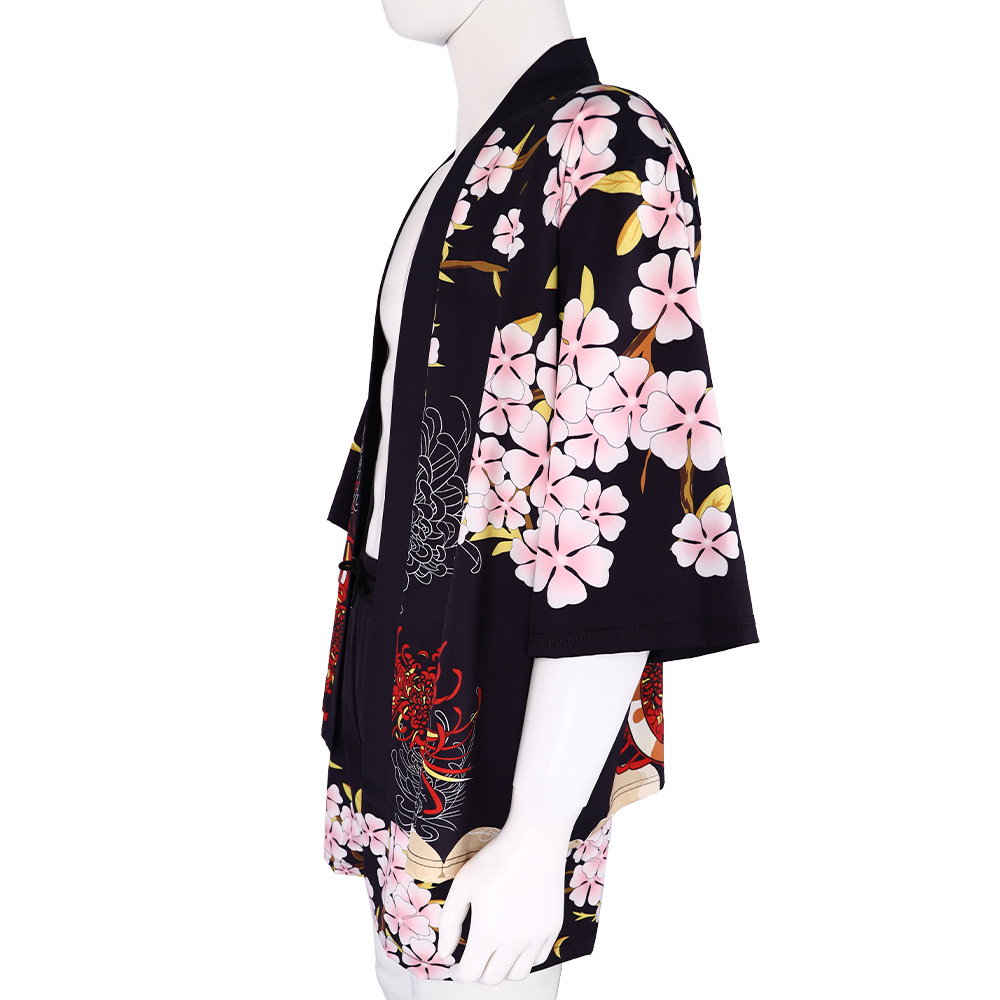 日本の猫柄着物羽織カーディガン 桜柄 浪人風 オープンフロン - Haori Japanese Jacket のレビューと価格