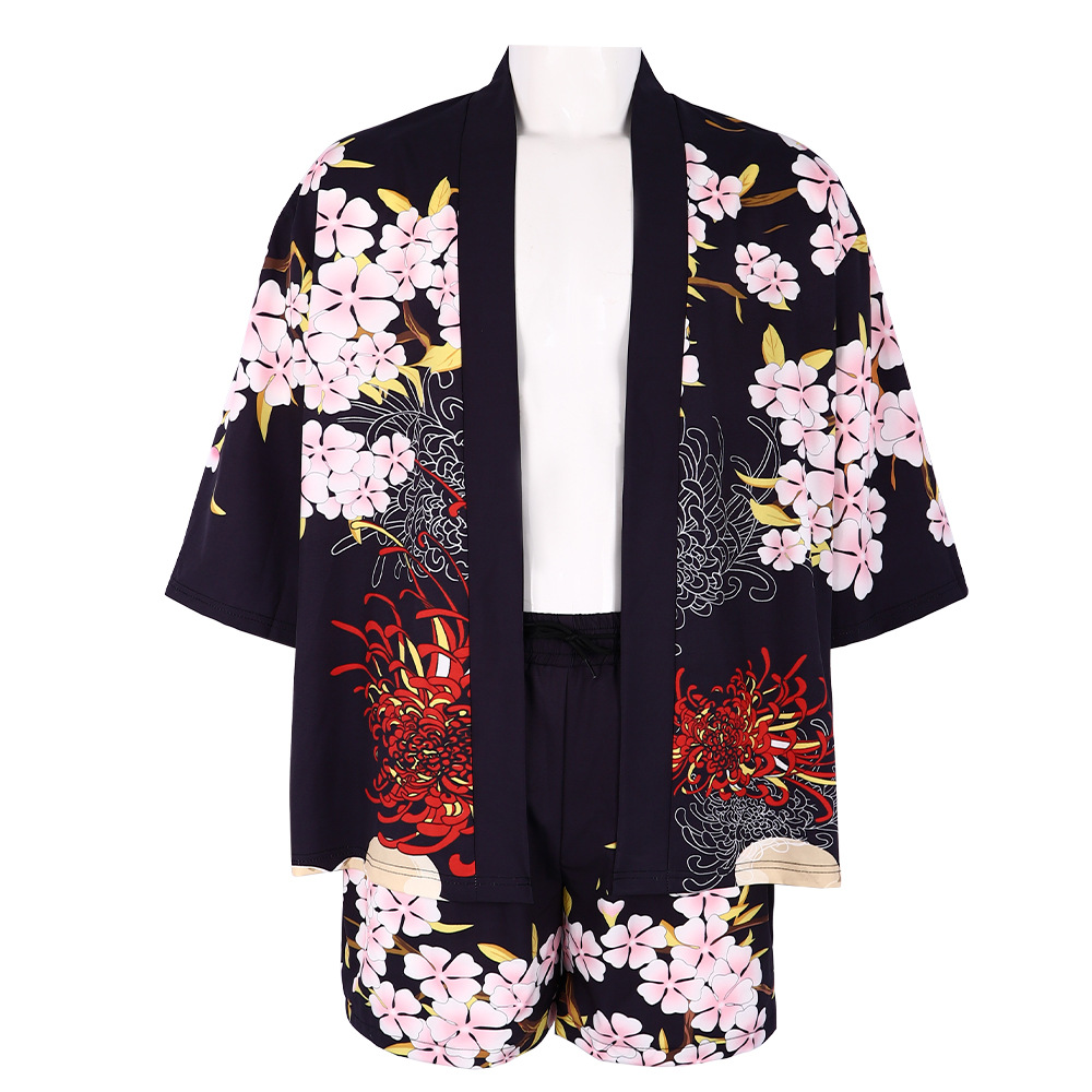 日本の猫柄着物羽織カーディガン 桜柄 浪人風 オープンフロン - Haori Japanese Jacket のレビューと価格