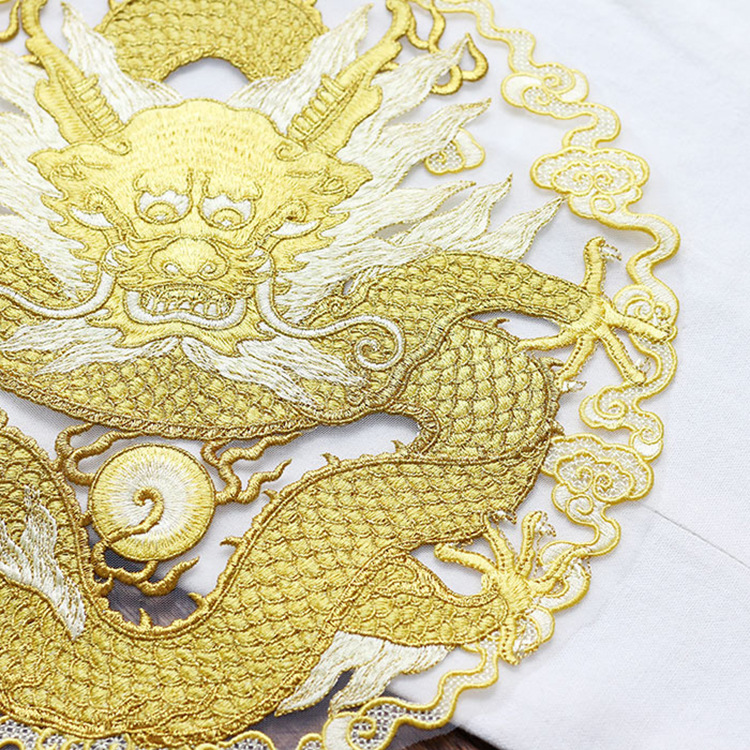 金糸龍の円形生地パッチ、漢服や民族衣装、服飾品用 - Ethnic Fashion Clothing のレビューと価格