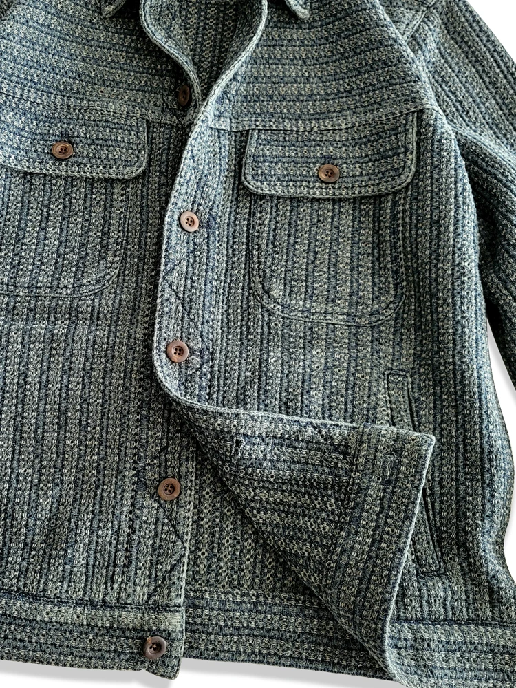 アメカジウェア服メンズハニカムストライプデニムカジュアルジャ - Haori Japanese Jacket のレビューと価格