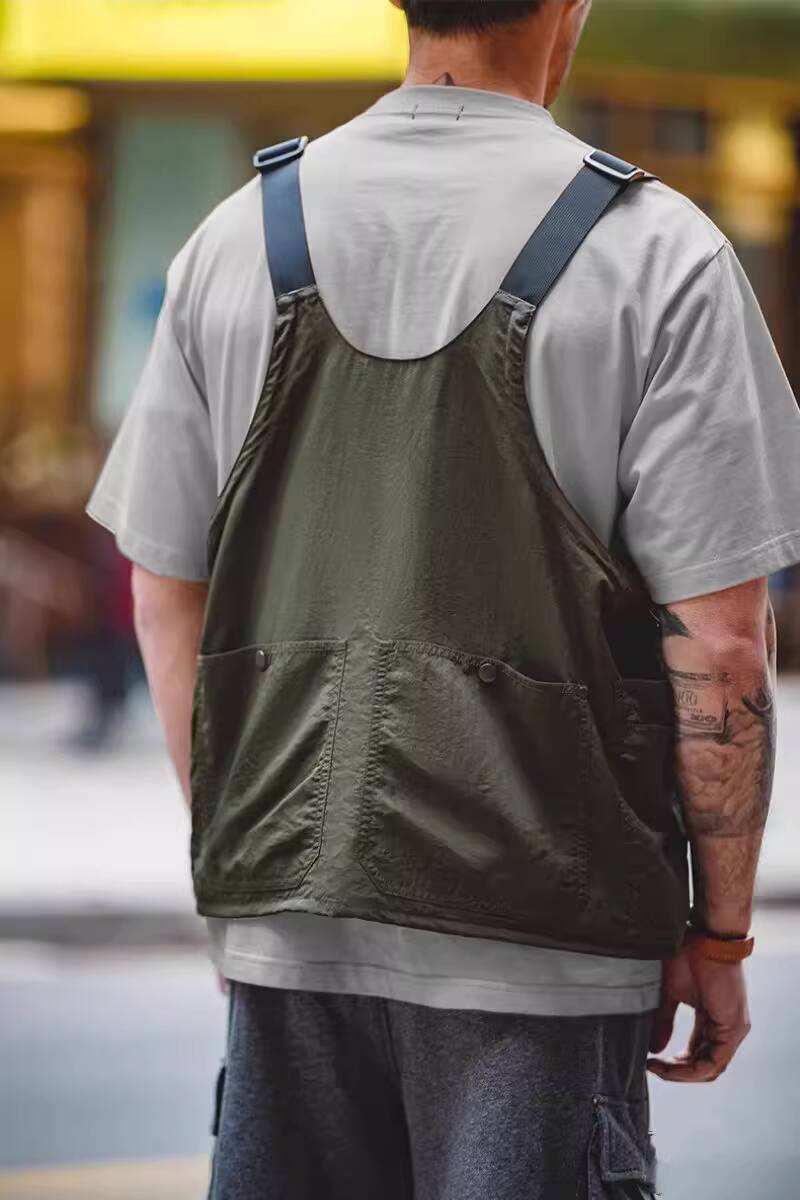 レトロ機能的なカーゴベスト男性ルーズ日本製マルチポケットノー - Haori Japanese Jacket のレビューと価格