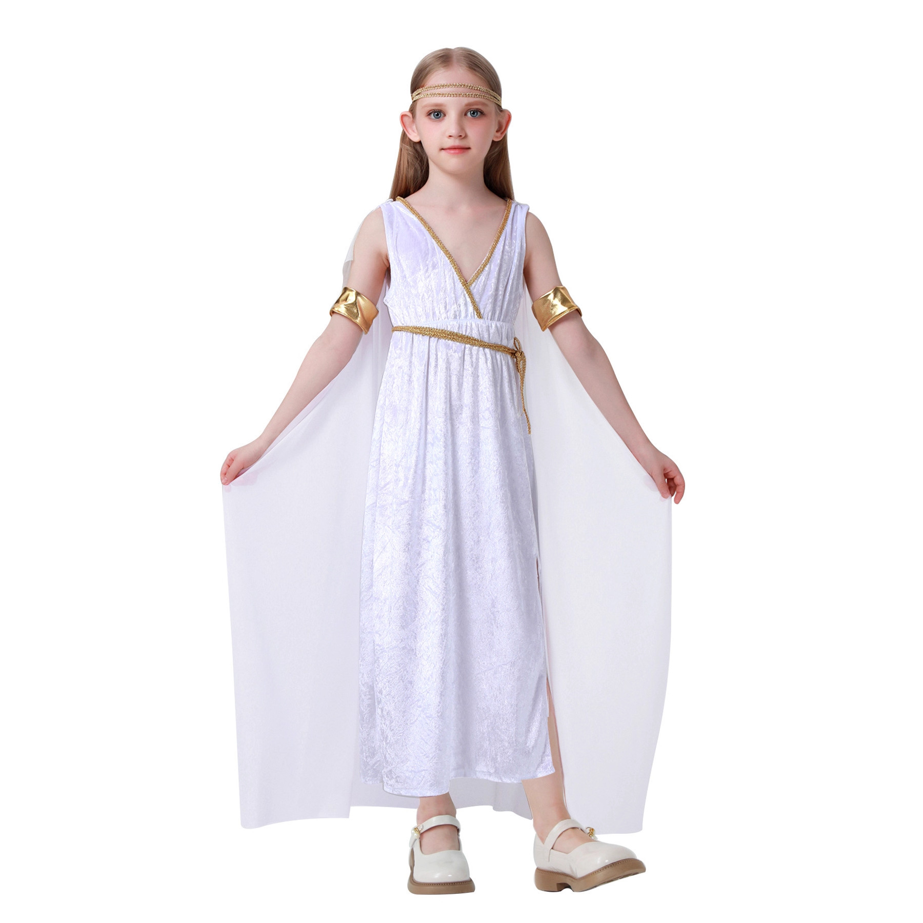 子供用ハイ スリット ホワイト 女神民族衣装ドレス 自由の女 - Ethnic Fashion Wear のレビューと価格