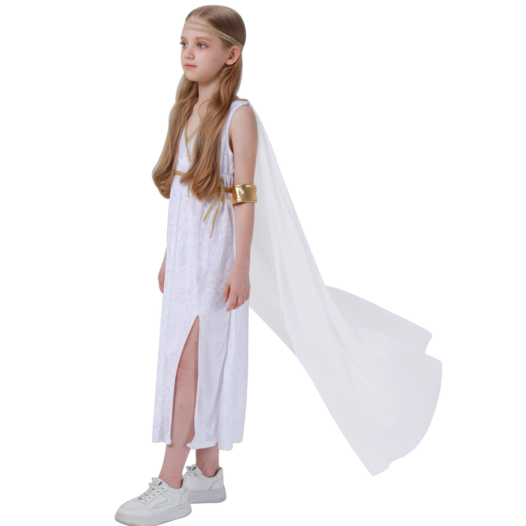 子供用ハイ スリット ホワイト 女神民族衣装ドレス 自由の女 - Ethnic Fashion Wear のレビューと価格