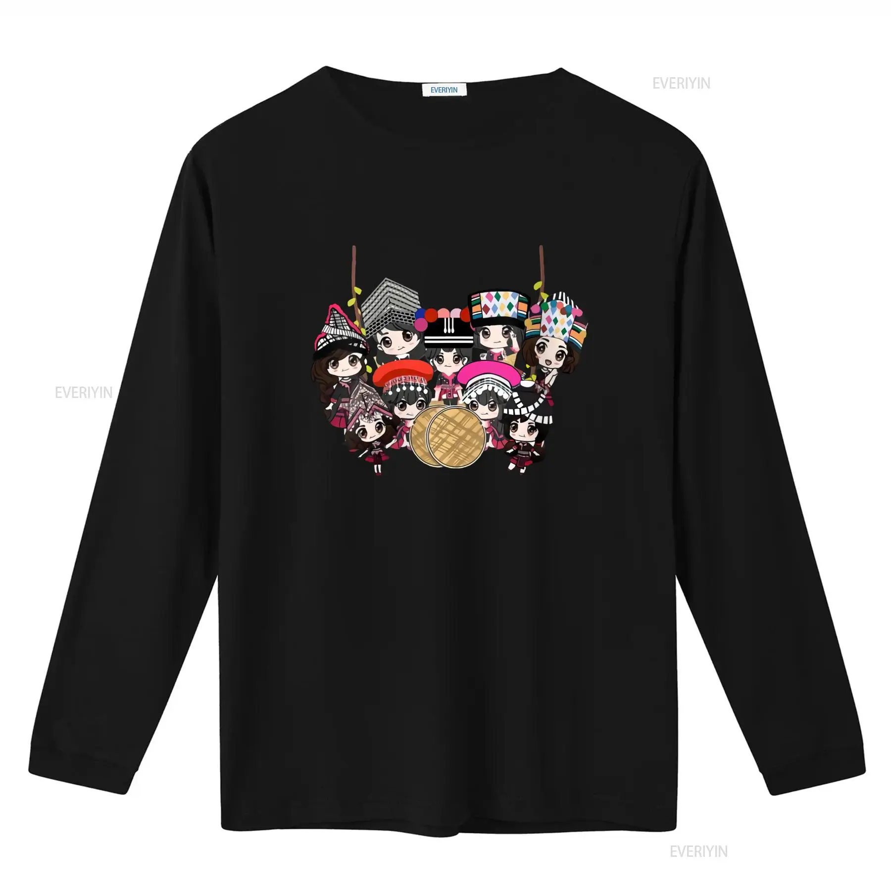 9人のモン族少女の漫画プリントTシャツ U1K5 カラフルな - Fashion Ethnic Wear For Men のレビューと価格