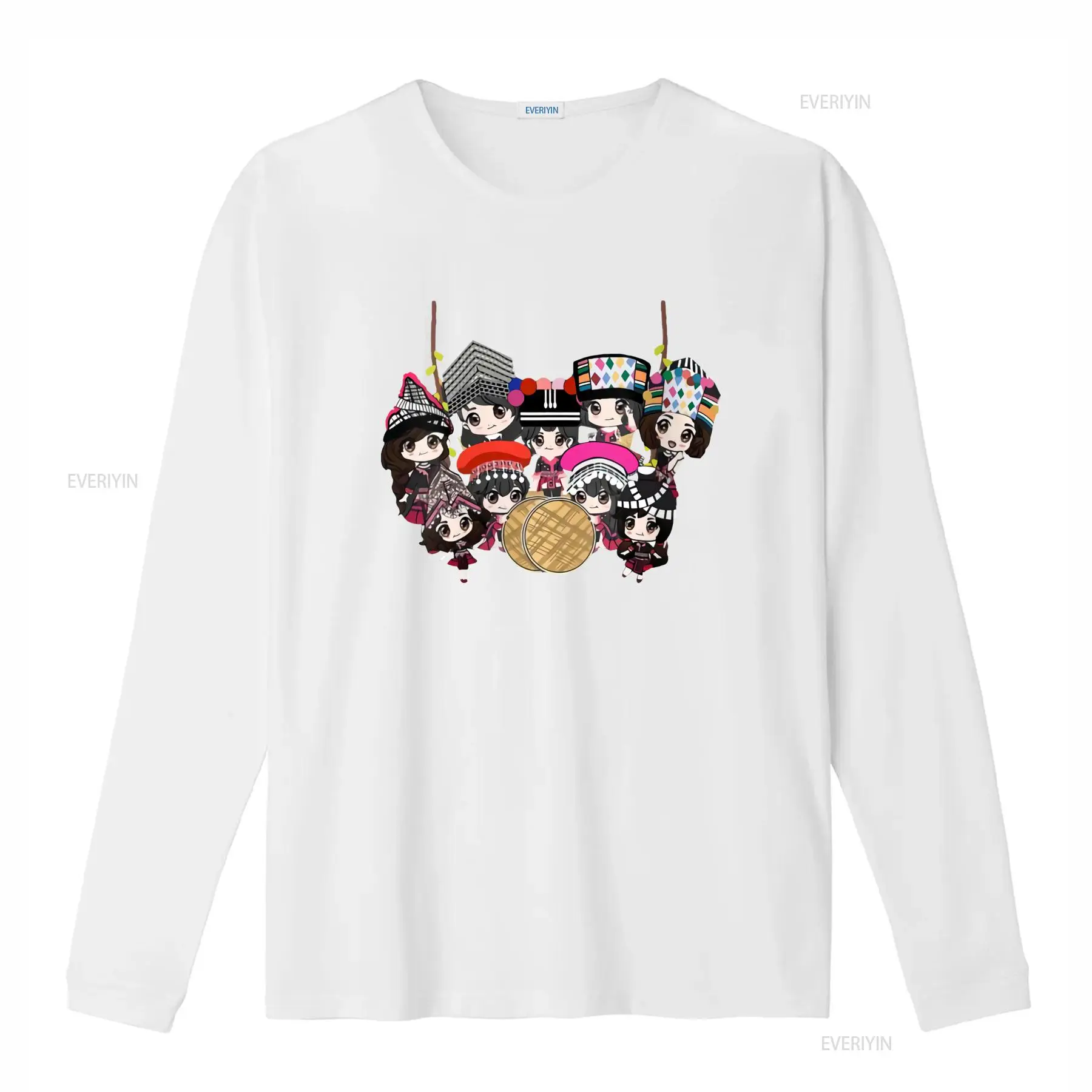 9人のモン族少女の漫画プリントTシャツ U1K5 カラフルな - Fashion Ethnic Wear For Men のレビューと価格
