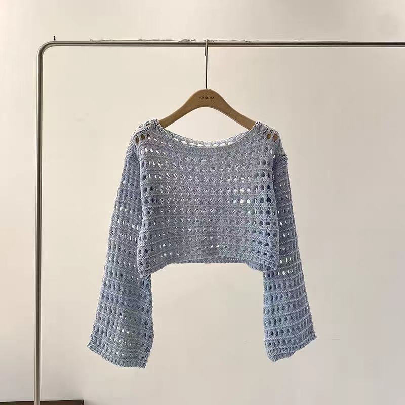 長袖かぎ針編みニットトップ夏のビーチビキニカバーアップ作物プ - Kaftan Women Boho のレビューと価格