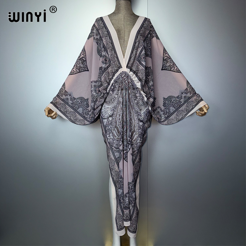 WINYI Vネックセクシードレスアラビア伝統柄女性用ホリデ - Kaftan Women Boho のレビューと価格