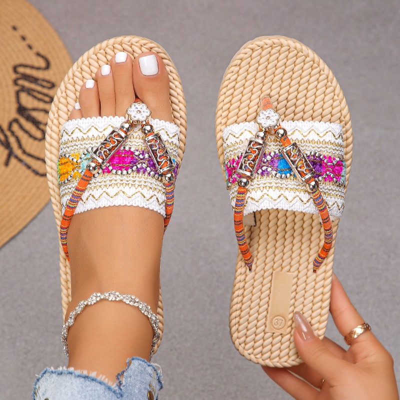 女性スリッパ屋外手織り靴女性大きいサイズボヘミアンエスニック - Ethnic Modern Fashion のレビューと価格