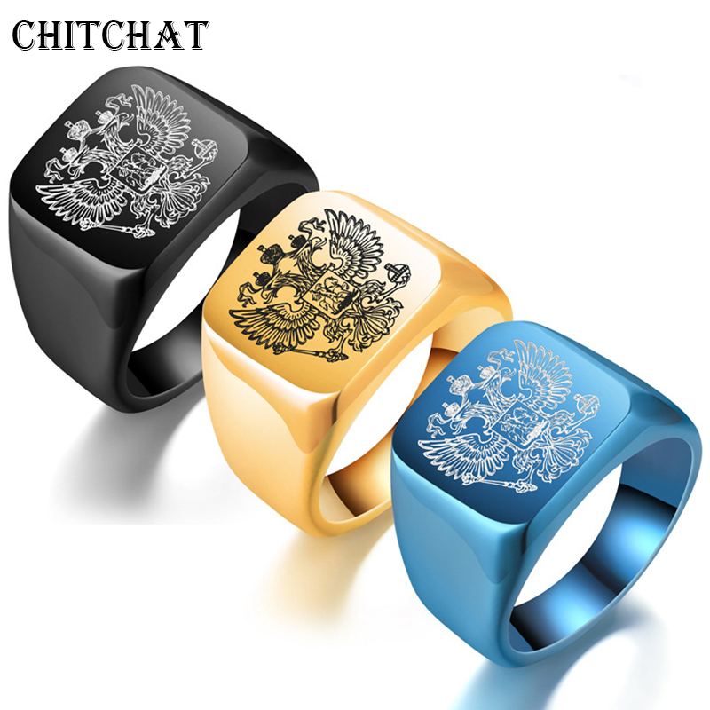 316L ステンレス鋼ダブルイーグルエンブレムロシア彫刻男性 - Fashion Ethnic Wear For Men のレビューと価格