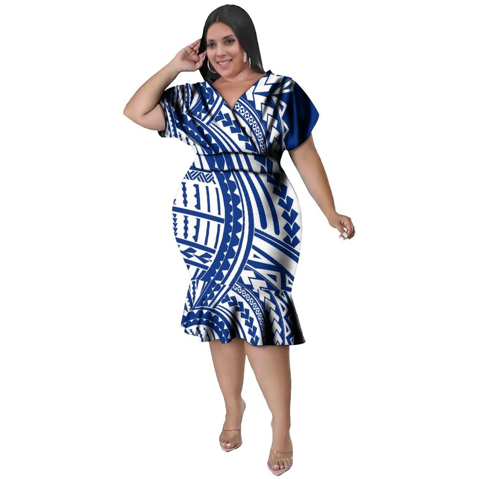 Vネックライン レディース ポリネシアンスタイル 膝丈 フル - Ethnic Style Dresses のレビューと価格