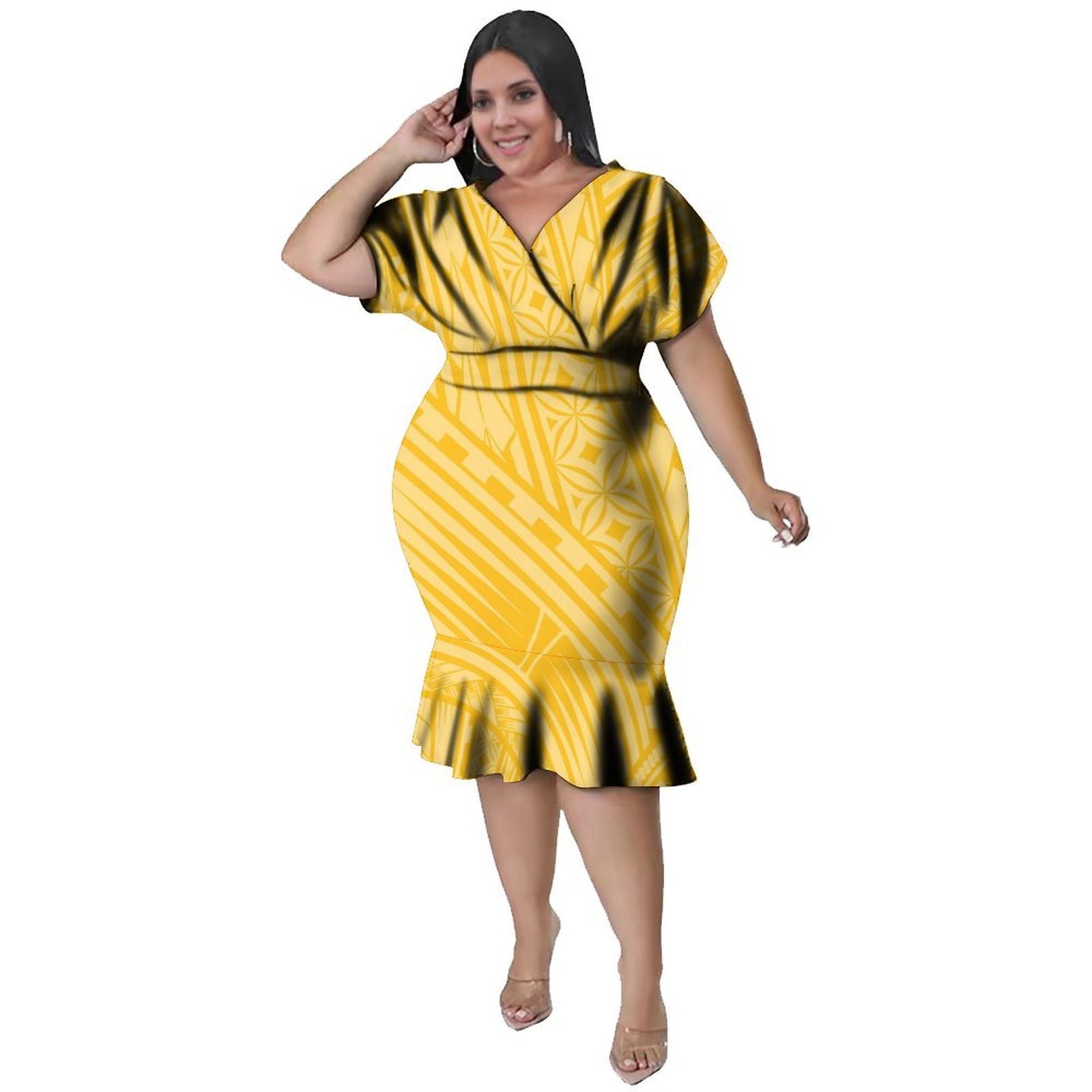 Vネックライン レディース ポリネシアンスタイル 膝丈 フル - Ethnic Style Dresses のレビューと価格
