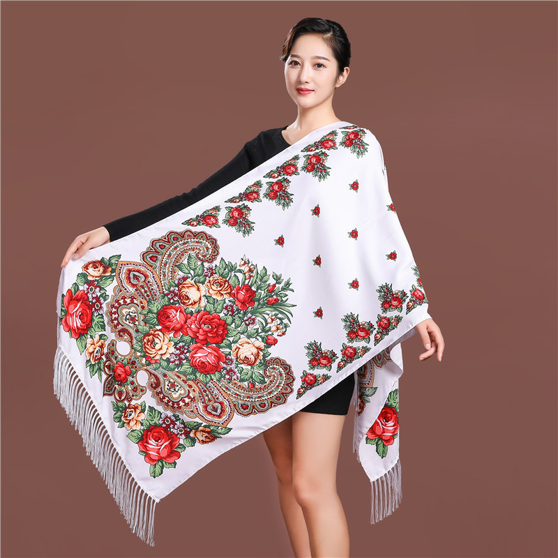 ロシアスタイル高級花プリント女性スカーフエスニック房ショール - Ethnic Fashion For Ladies のレビューと価格
