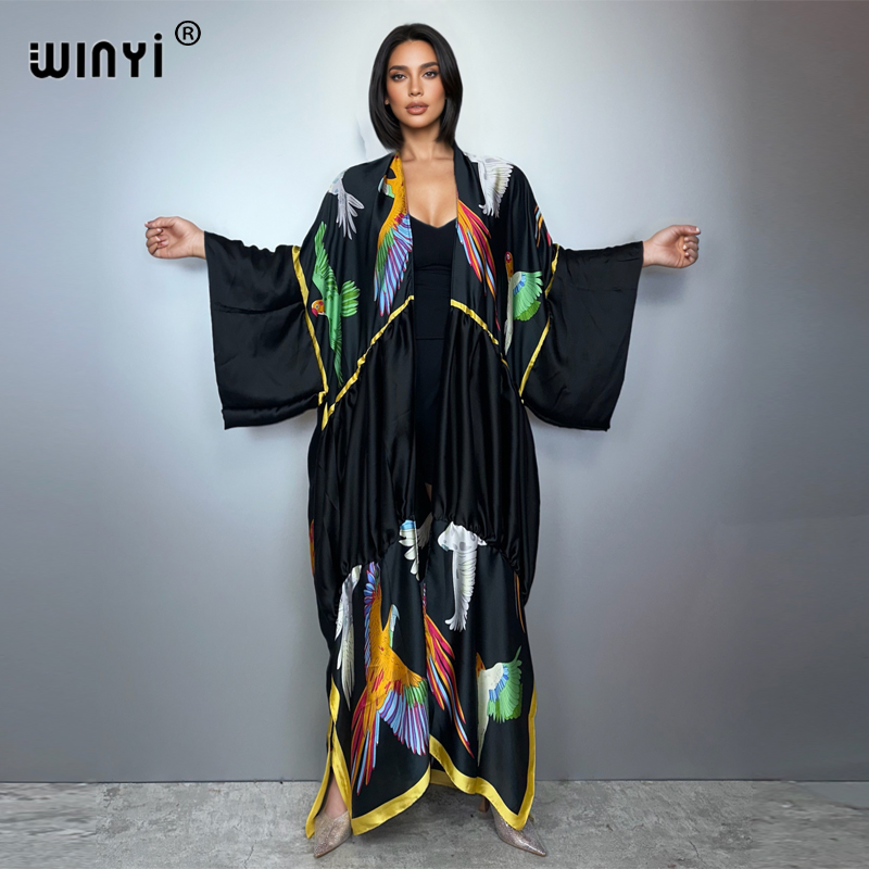 WINYIプリントボヘミアン着物風マキシビーチウェアカバーア - Kaftan Women Boho のレビューと価格