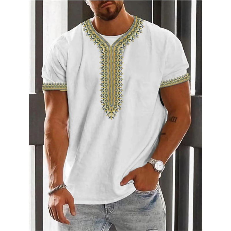 男性用のエスニックプリントTシャツ,ヴィンテージ,夏のファッ - Ethnic Fashion Clothing のレビューと価格