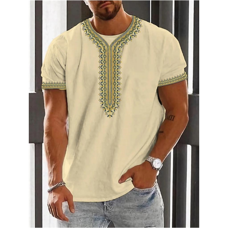 男性用のエスニックプリントTシャツ,ヴィンテージ,夏のファッ - Ethnic Fashion Clothing のレビューと価格