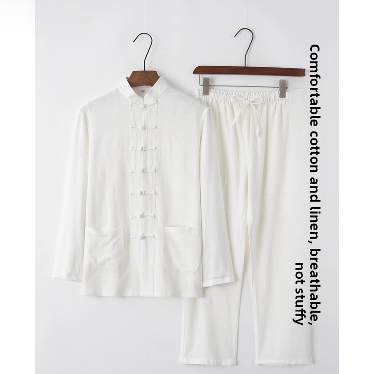 夏用コットンリネン製ユース漢服半袖唐装シャツ、ファッショナブ - Fashion Ethnic Wear For Men のレビューと価格