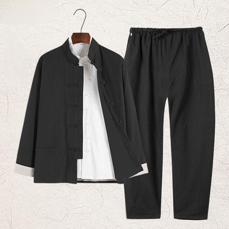 夏用コットンリネン製ユース漢服半袖唐装シャツ、ファッショナブ - Fashion Ethnic Wear For Men のレビューと価格