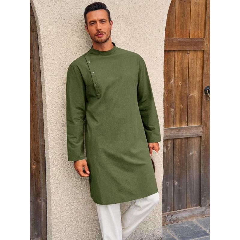メンズカフタン・トーブ・ローブ、長袖コットンヘンリーシャツ、 - Kurta Men Cotton のレビューと価格