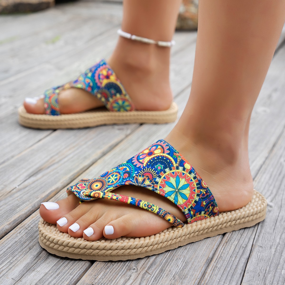 女性スリッパオープントゥスリップオンカラフルなビーチシューズ - Ethnic Modern Fashion のレビューと価格
