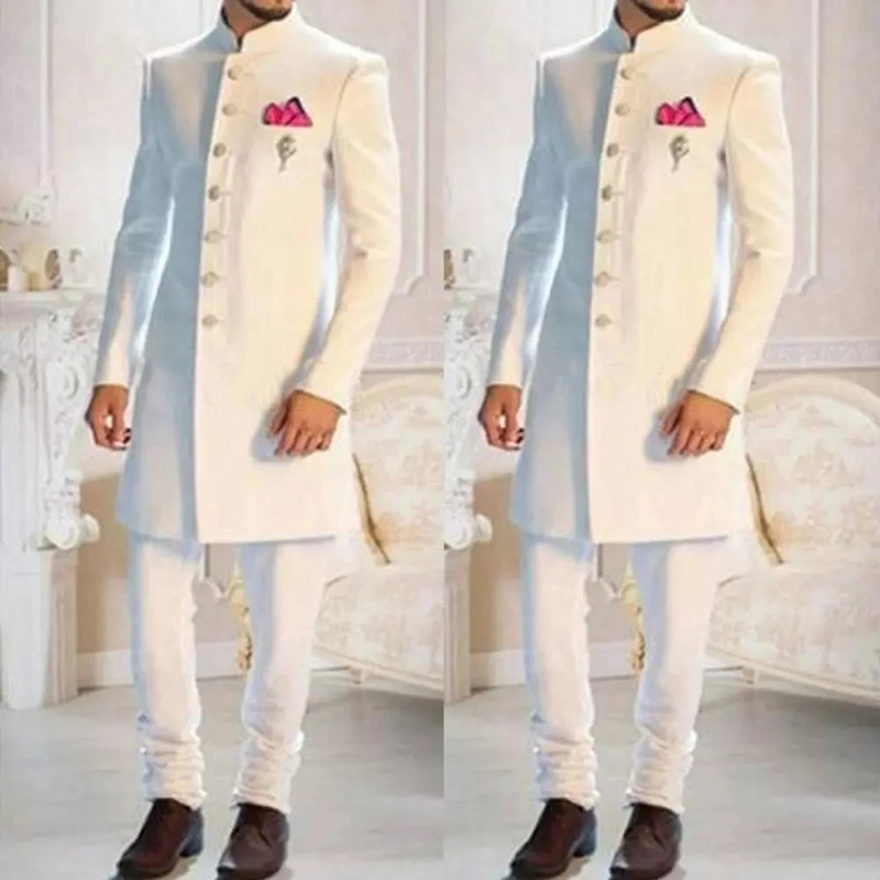 ファッションデザインホワイトスタンド襟シングルブレストエスニ - Fashion Ethnic Wear For Men のレビューと価格