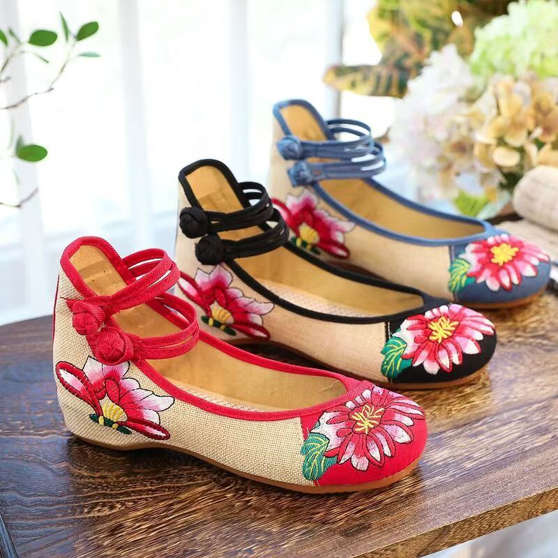 女性ウェッジ刺繍布靴春夏新エスニックスタイルソフトソールバレ - Ethnic Fabric のレビューと価格
