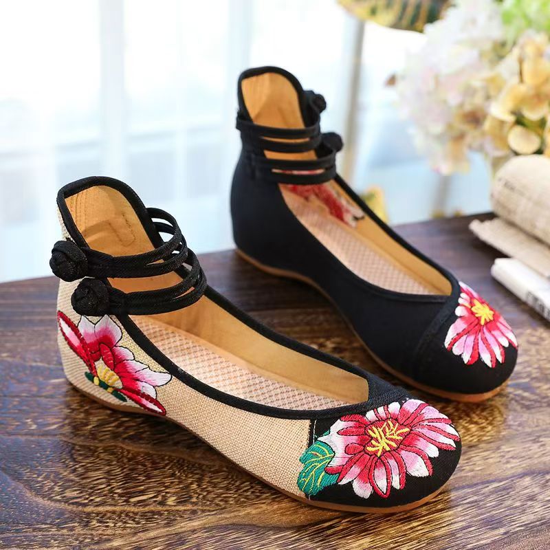 女性ウェッジ刺繍布靴春夏新エスニックスタイルソフトソールバレ - Ethnic Fabric のレビューと価格
