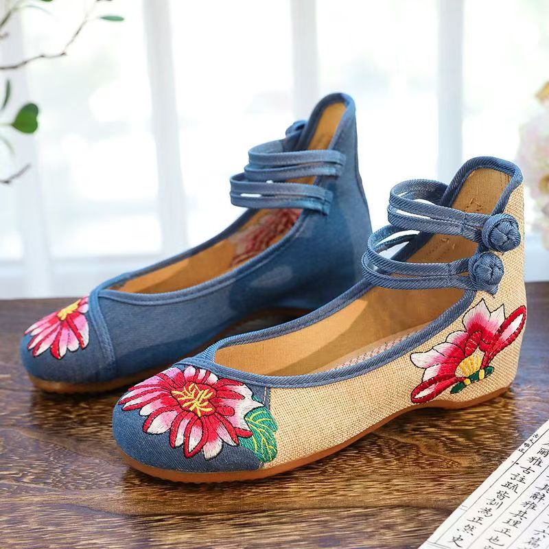 女性ウェッジ刺繍布靴春夏新エスニックスタイルソフトソールバレ - Ethnic Fabric のレビューと価格