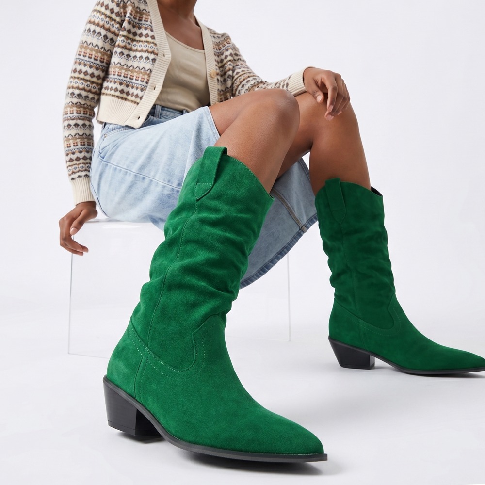 秋冬用ベルベットショートブーツ、ウエスタンカウボーイブーツ、 - Ethnic And Fashion のレビューと価格